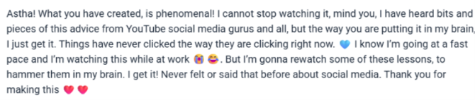 student testimonial screenshot
