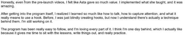 student testimonial screenshot